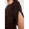 Fashion Style Fitted Boat Neck Midi Length Bodycon Glittery Knitted Sequin Chic Evening Dress