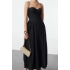 Fashion Style Fitted Sweetheart Neckline Midi Length A-Line Poplin Woven Dress