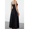 Fashion Style Fitted Sweetheart Neckline Midi Length A-Line Poplin Woven Dress