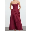Fashion Style Fitted Sweetheart Neckline Midi Length A-Line Poplin Woven Dress