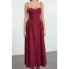 Fashion Style Fitted Sweetheart Neckline Midi Length A-Line Poplin Woven Dress