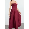 Fashion Style Fitted Sweetheart Neckline Midi Length A-Line Poplin Woven Dress