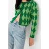 Womens Modern Style Slim Crew Neck Crop Knitwear Cardigan