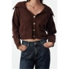 Womens Modern Style Oversize Turn-down Collar Crop Knitwear Cardigan