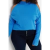 Büyük Beden Kadın Modern Tarz Rahat Uzun Dik Yaka Düz Kol Regular Triko Kazak