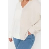 Plus Size Women Modern Style Comfortable Long V Neck Color Block Sleeve Regular Knit Sweater