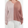 Plus Size Women Modern Style Comfortable Long V Neck Color Block Sleeve Regular Knit Sweater