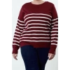 Plus Size Women Modern Style Comfortable Long Crew Neck Striped Sleeve Regular Knit Sweater