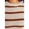 Plus Size Women Modern Style Casual Long Crew Neck Striped Sleeve Long Knitwear Sweater