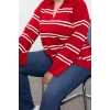 Plus Size Women Modern Style Comfortable Long Polo Neck Striped Sleeve Regular Knitwear Sweater