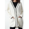 Womens Modern Style Comfortable Long V Neck Plain Sleeve Regular Knitwear Cardigan