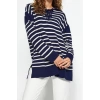 Women Modern Style Casual Long Square Neck Striped Sleeve Regular Knit Sweater