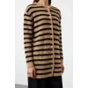 Womens Modern Style Casual Long Crew Neck Striped Sleeve Regular Knitwear Cardigan