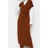Womens Modern Style Casual Long V Neck Plain Sleeve Long Knit Sweater Dress
