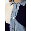 Womens Modern Style Casual Long Shirt Collar Color Block Sleeve Long Knitwear Cardigan
