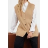 Womens Modern Style Comfortable Long V Neck Plain Sleeve Regular Knit Sweater Vest