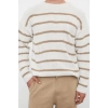 Mens Modern Style Comfortable Long Crew Neck Striped Sleeve Regular Knitwear Sweater