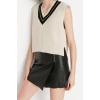 Womens Modern Style Casual Sleeveless V Neck Color Block Sleeve Crop Knit Sweater