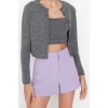 Womens Modern Style Casual Long Crew Neck Plain Sleeve Crop Knitwear Set