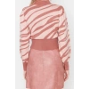 Womens Modern Style Casual Long Stand Collar Zebra Sleeve Crop Knitwear Sweater