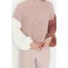 Womens Modern Style Comfortable Long Stand Collar Color Block Sleeve Regular Knitwear Sweater