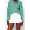 Womens Modern Style Comfortable Long Stand Collar Plain Sleeve Regular Knitwear Sweater