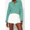 Womens Modern Style Comfortable Long Stand Collar Plain Sleeve Regular Knitwear Sweater