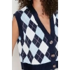 Womens Modern Style Casual Sleeveless V Neck Diamond Sleeve Crop Knit Vest