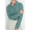 Women Modern Style Casual Long Polo Neck Knitted Sleeve Crop Sweater Cardigan