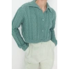 Women Modern Style Casual Long Polo Neck Knitted Sleeve Crop Sweater Cardigan