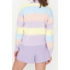 Womens Modern Style Casual Long Polo Neck Color Block Sleeve Regular Knit Sweater