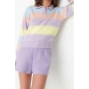 Womens Modern Style Casual Long Polo Neck Color Block Sleeve Regular Knit Sweater