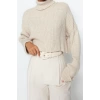 Womens Modern Style Casual Long Turtleneck Plain Sleeve Crop Knitwear Sweater