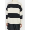 Womens Modern Style Comfortable Long Stand Collar Striped Sleeve Regular Knitwear Sweater