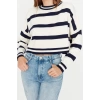 Womens Modern Style Casual Long Crew Neck Striped Sleeve Crop Knitwear Sweater