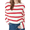 Womens Modern Style Casual Long Crew Neck Striped Sleeve Crop Knitwear Sweater