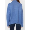 Womens Modern Style Comfortable Long Stand Collar Plain Sleeve Regular Knitwear Sweater