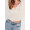 Womens Modern Style Casual Long V Neck Plain Sleeve Crop Knitwear Sweater