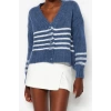 Womens Modern Style Casual Long V Neck Striped Sleeve Regular Knitwear Cardigan