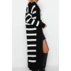 Womens Modern Style Casual Long Shawl Collar Striped Sleeve Long Knitwear Cardigan