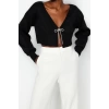 Womens Modern Style Casual Long V Neck Plain Sleeve Crop Knitwear Cardigan