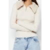 Womens Modern Style Comfortable Long Polo Neck Plain Sleeve Regular Knitwear Sweater