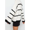 Womens Modern Style Comfortable Long Stand Collar Striped Sleeve Regular Knitwear Sweater
