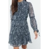 Fashion Style Regular Stand Collar Mini Length Plain Waist Opening Gathered Lined Woven Winter Dress