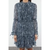 Fashion Style Regular Stand Collar Mini Length Plain Waist Opening Gathered Lined Woven Winter Dress