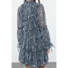 Fashion Style Regular Stand Collar Mini Length Plain Waist Opening Gathered Lined Woven Winter Dress