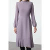 Fashion Style Regular Stand Collar Midi Length Plain Woven Winter Dress