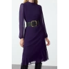 Fashion Style Regular Stand Collar Midi Length Plain Woven Winter Dress
