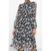 Fashion Style Regular Crew Neck Midi Length Flounce Woven Winter Dress