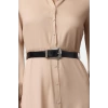 Fashion Style Regular Shirt Collar Midi Length Plain Belted Woven Shirt Dress Woven Dress